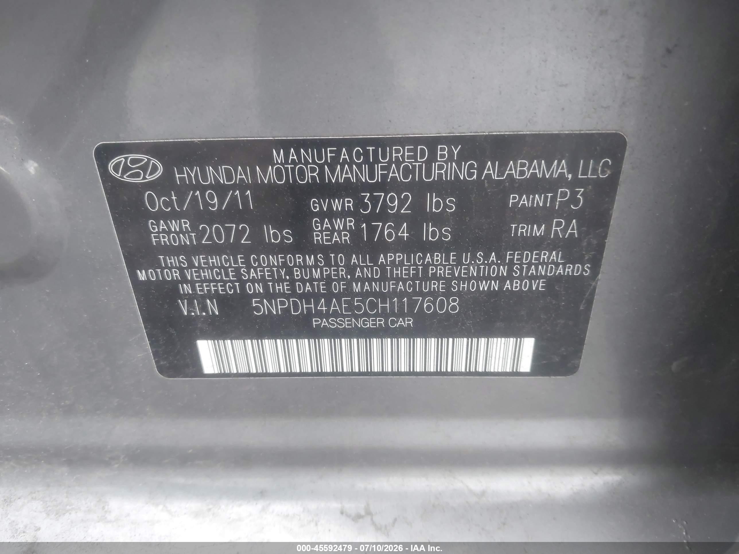 2012 Hyundai Elantra Gls Gray vin: 5NPDH4AE5CH117608