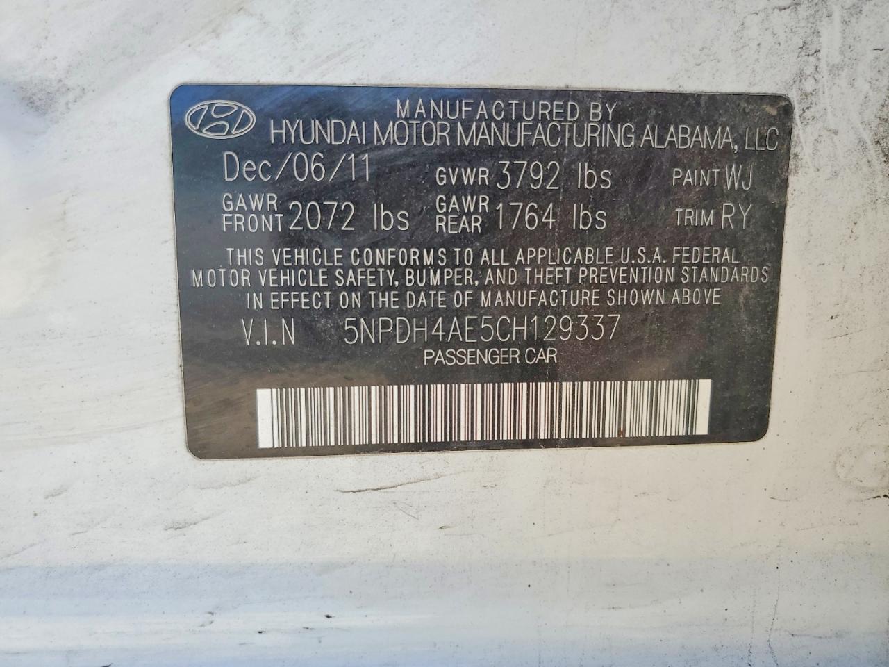 2012 Hyundai Elantra Limited White vin: 5NPDH4AE5CH129337