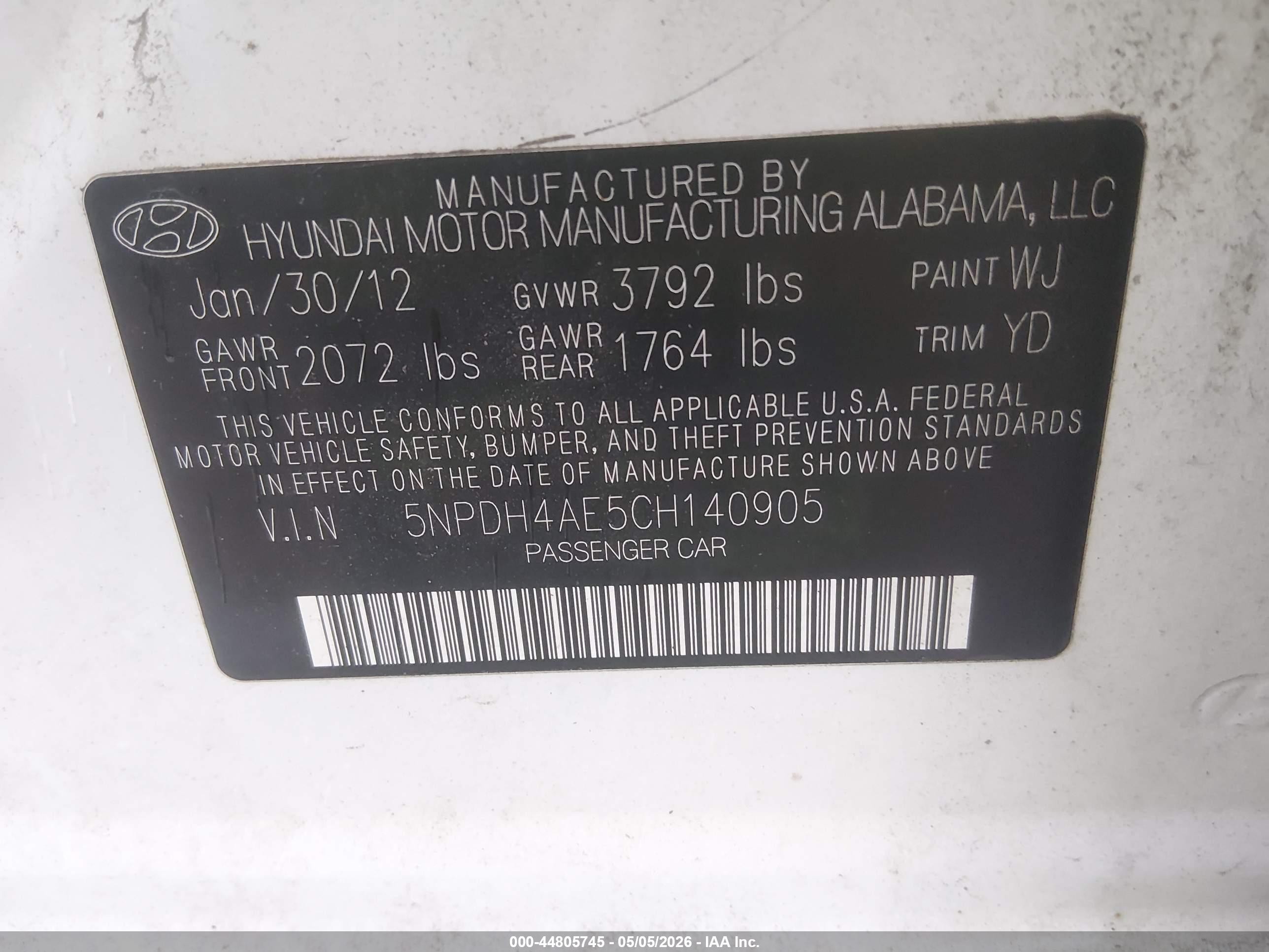 2012 Hyundai Elantra Gls White vin: 5NPDH4AE5CH140905