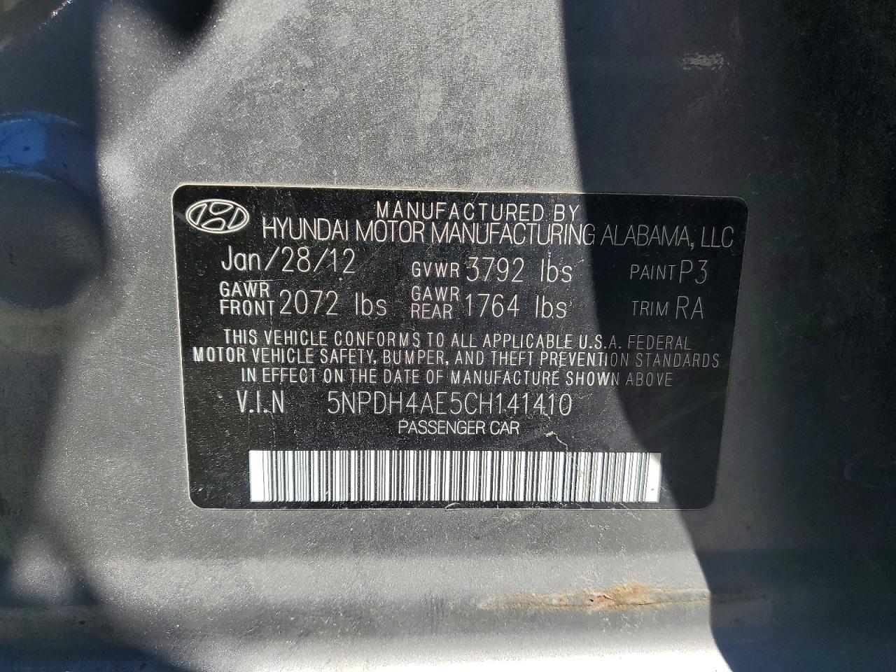 2012 Hyundai Elantra Gls Gray vin: 5NPDH4AE5CH141410