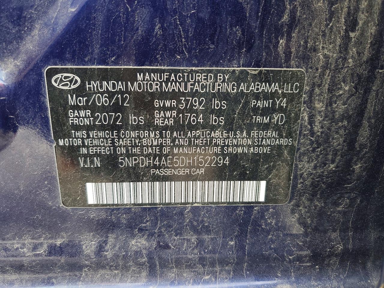 2013 Hyundai Elantra Gls Blue vin: 5NPDH4AE5DH152294