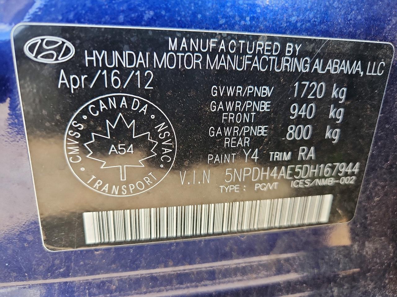 2013 Hyundai Elantra Gls Blue vin: 5NPDH4AE5DH167944