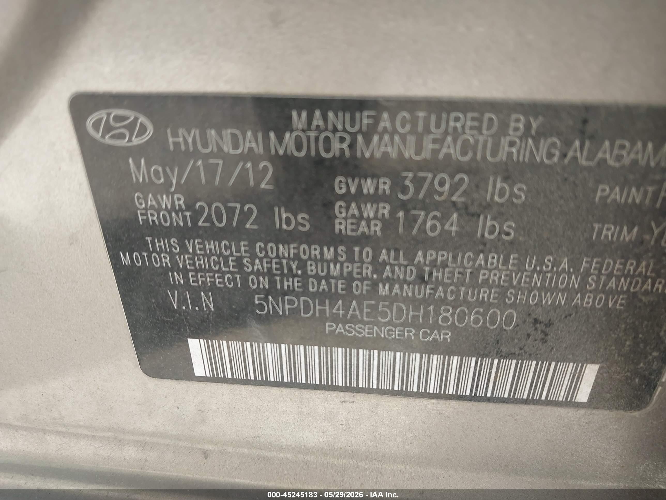 2013 Hyundai Elantra Limited Gray vin: 5NPDH4AE5DH180600