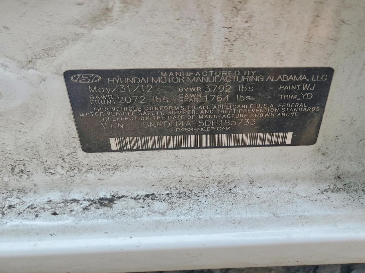 2013 Hyundai Elantra Gls White vin: 5NPDH4AE5DH185733
