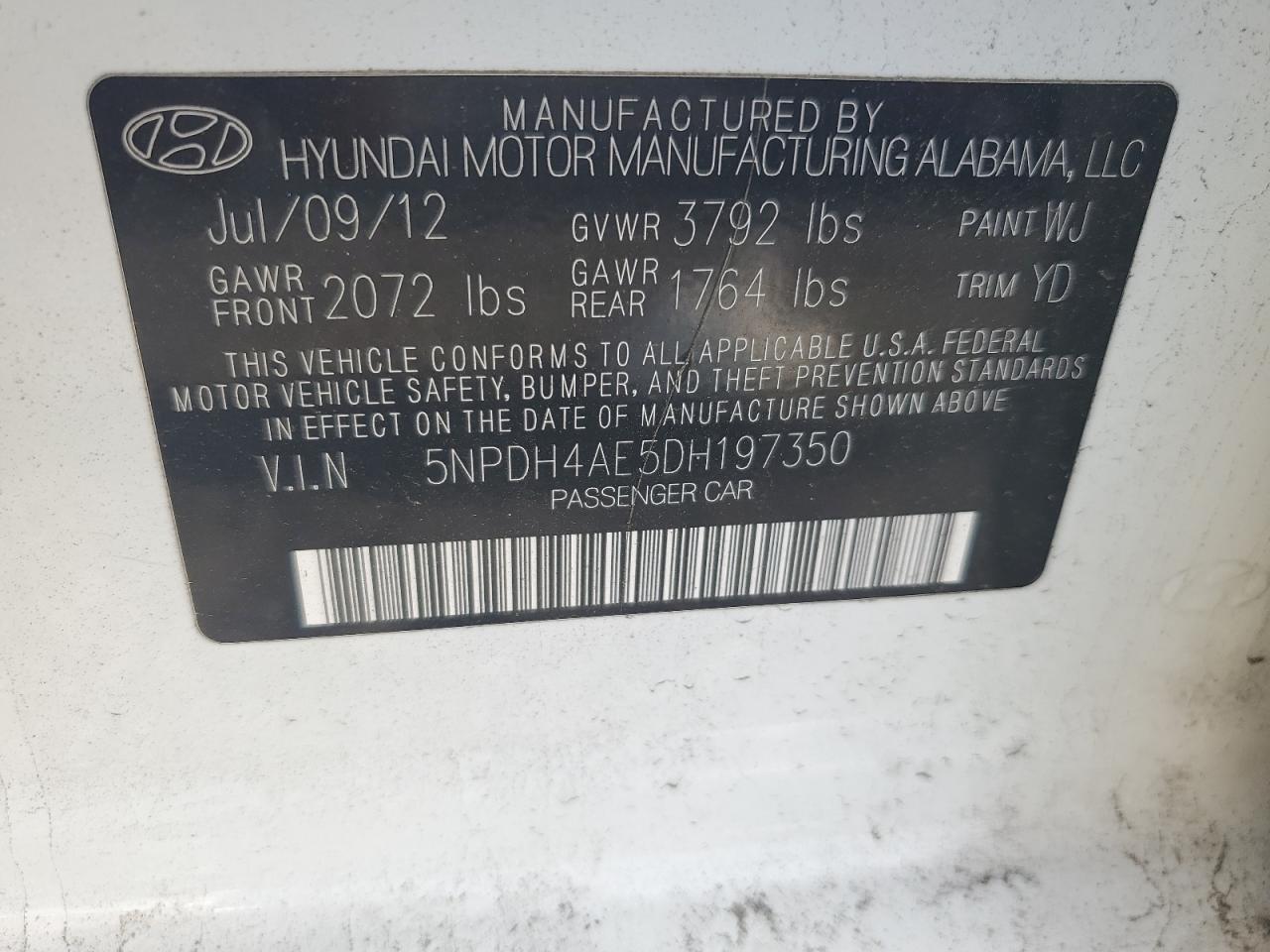2013 Hyundai Elantra Gls White vin: 5NPDH4AE5DH197350