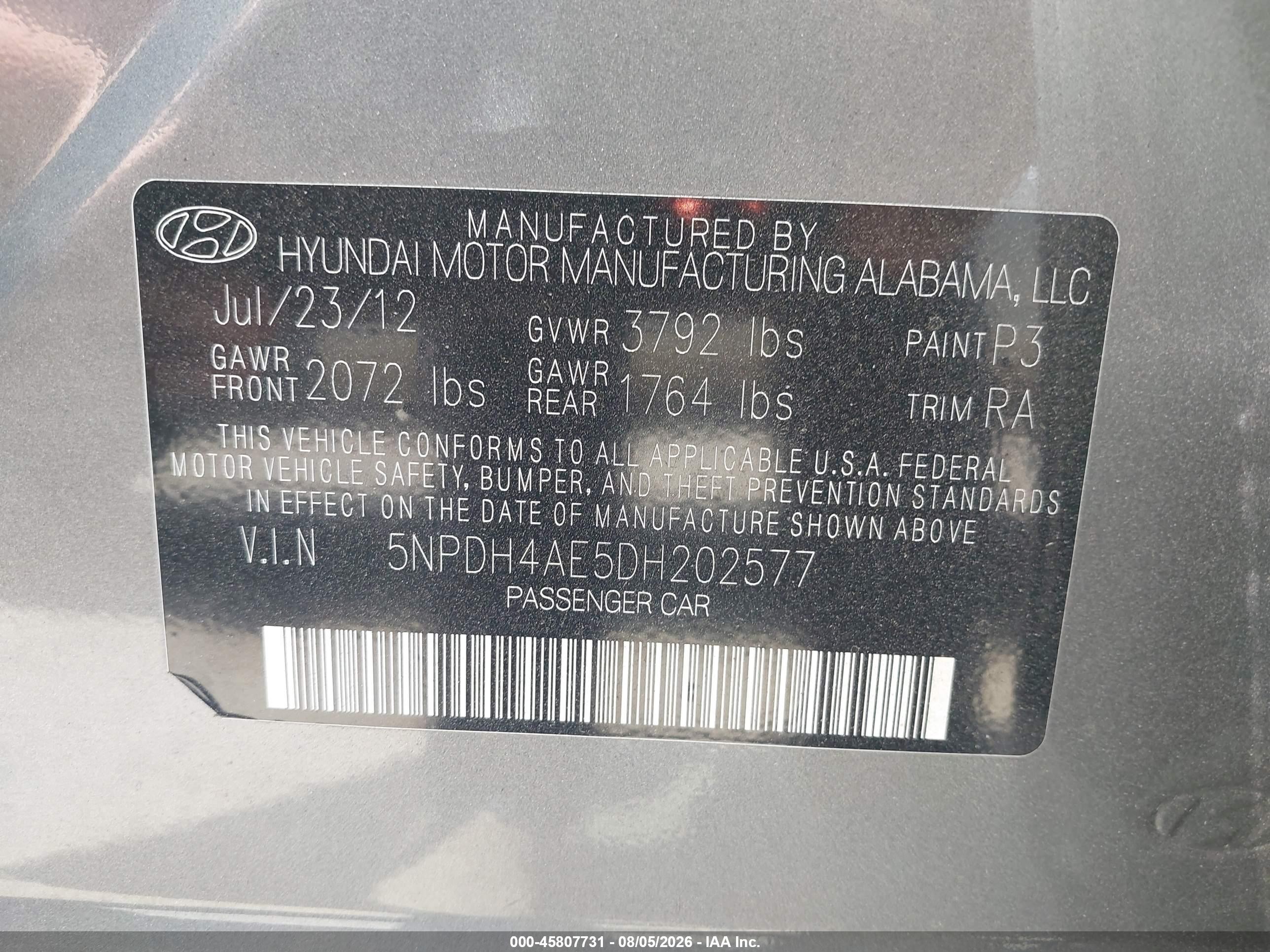 2013 Hyundai Elantra Gls Серый vin: 5NPDH4AE5DH202577