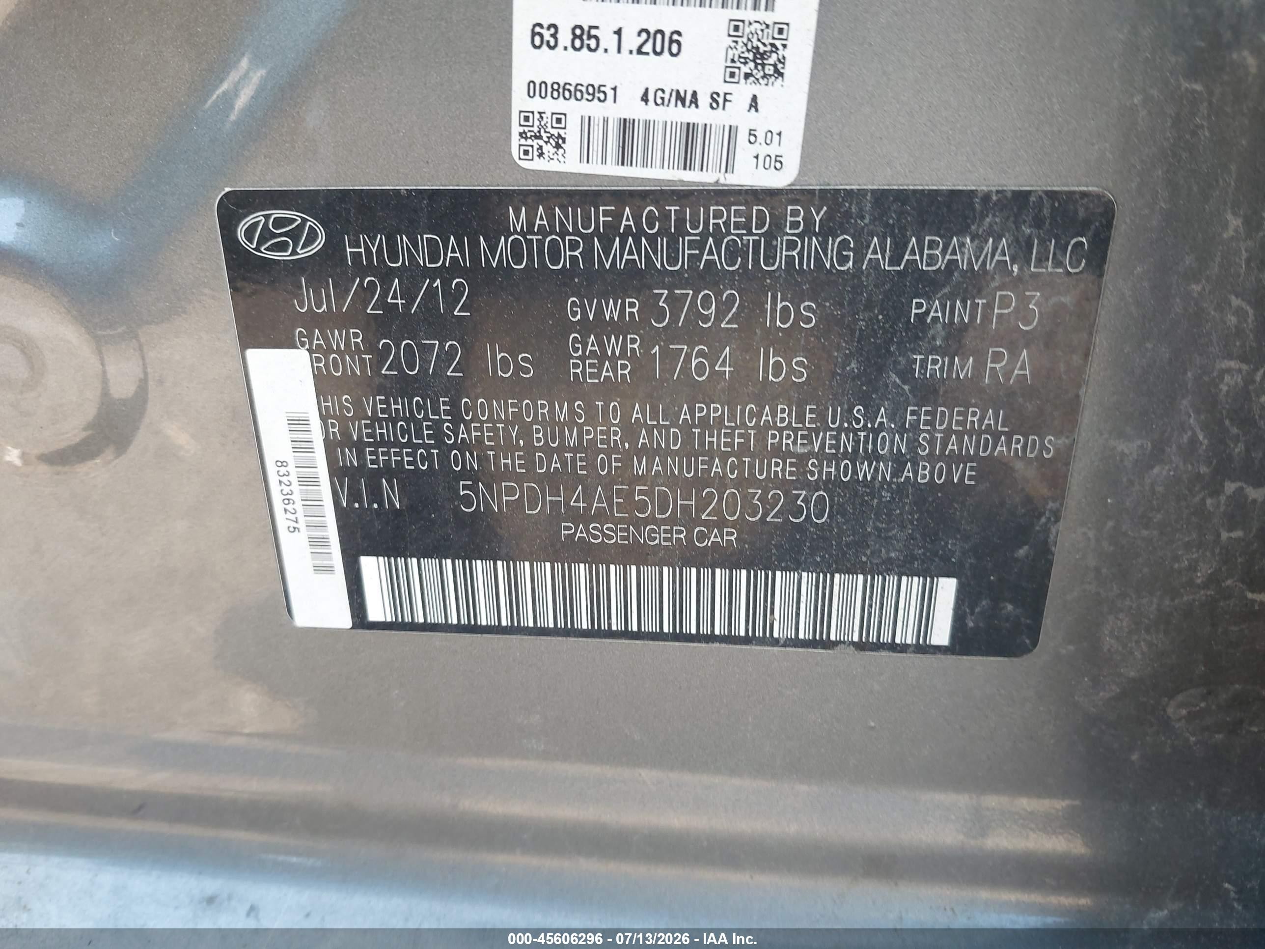 2013 Hyundai Elantra Gls Gray vin: 5NPDH4AE5DH203230