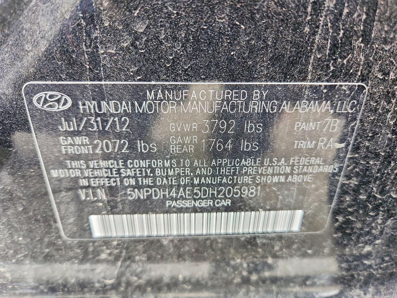 2013 Hyundai Elantra Limited Black vin: 5NPDH4AE5DH205981