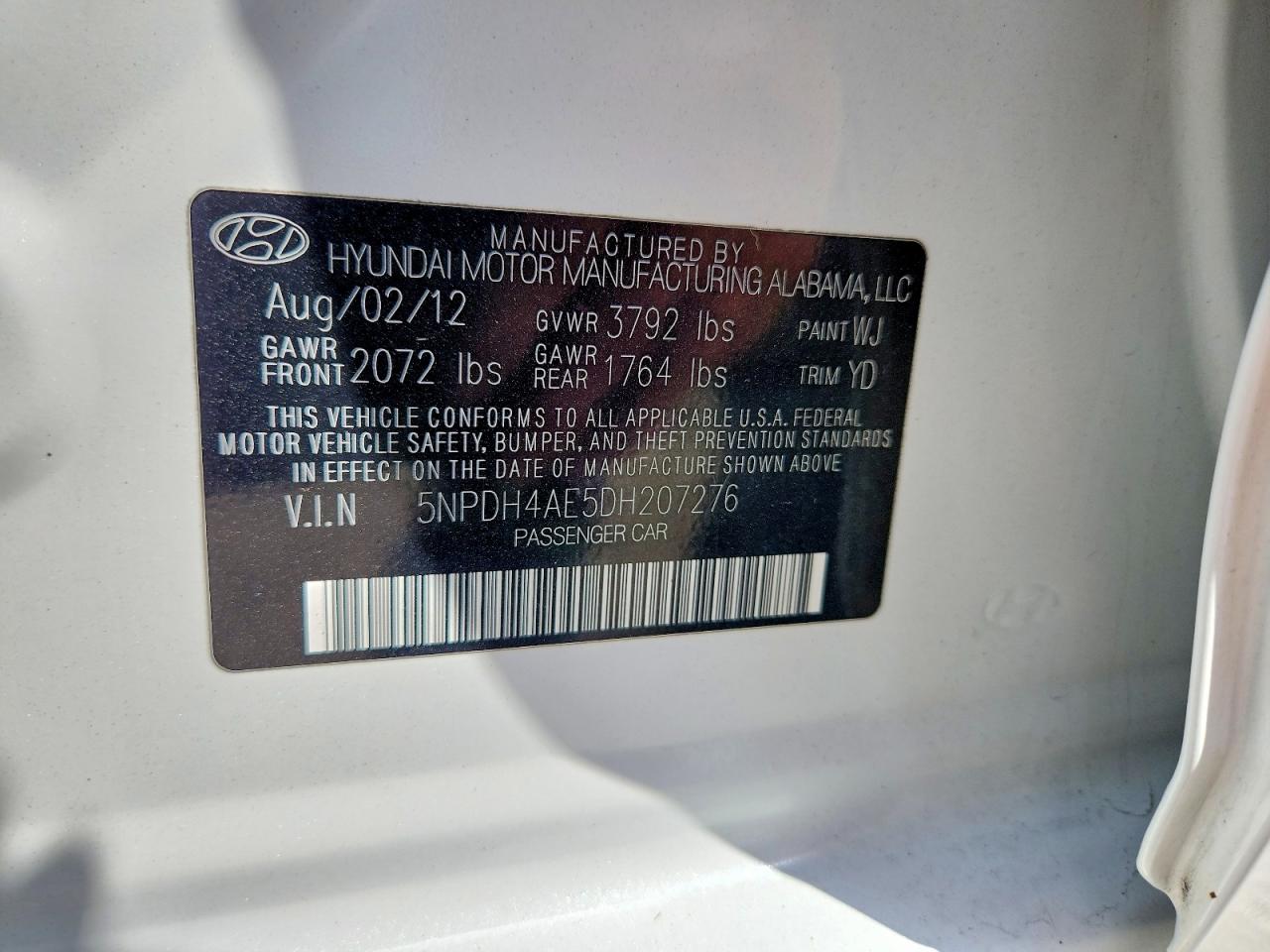 2013 Hyundai Elantra Gls Белый vin: 5NPDH4AE5DH207276