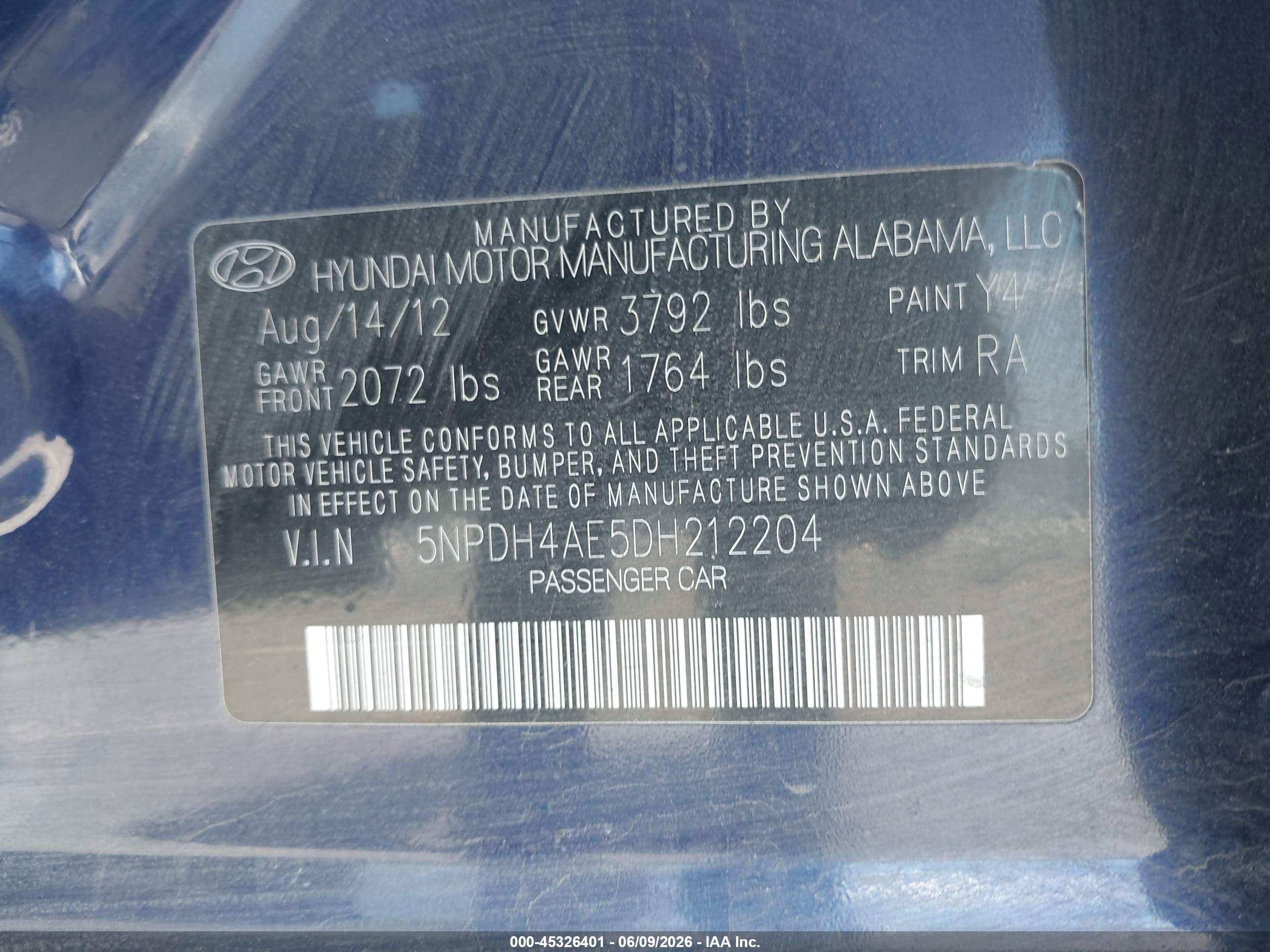 2013 Hyundai Elantra Gls Blue vin: 5NPDH4AE5DH212204