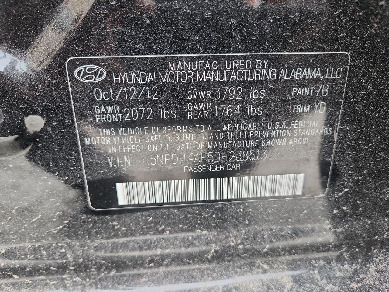 2013 Hyundai Elantra Limited Black vin: 5NPDH4AE5DH238513