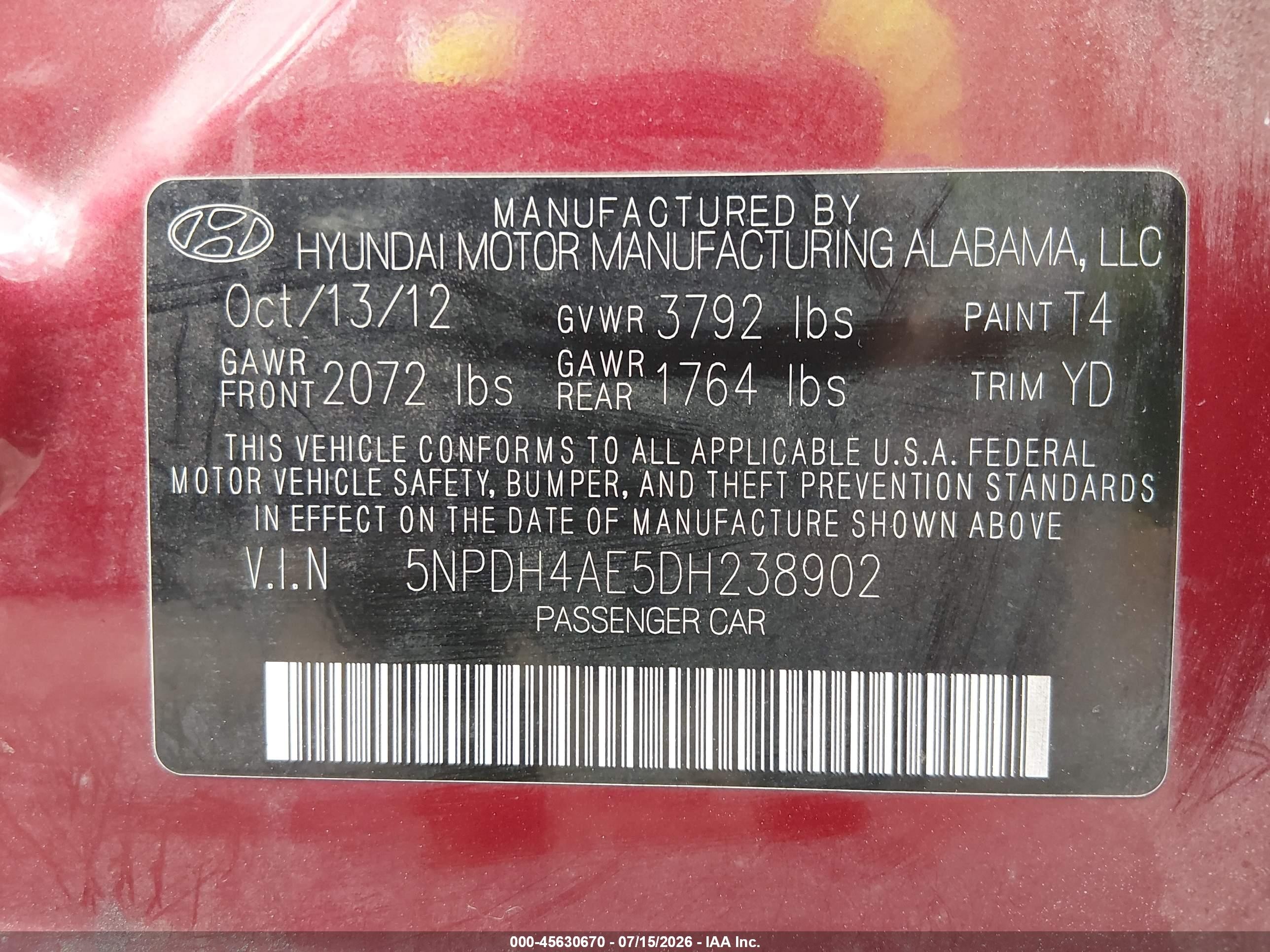 2013 Hyundai Elantra Gls Красный vin: 5NPDH4AE5DH238902