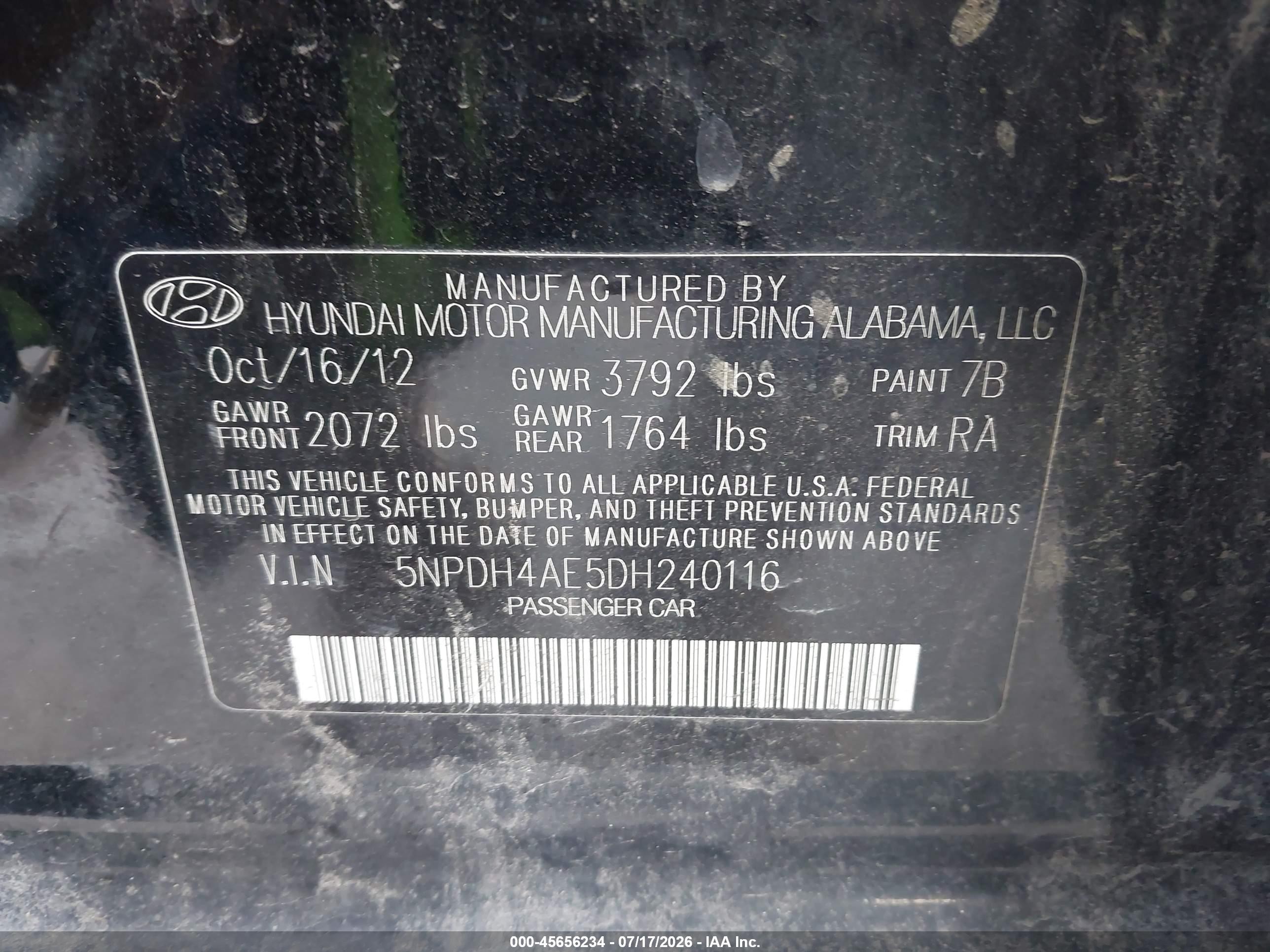 2013 Hyundai Elantra Limited Black vin: 5NPDH4AE5DH240116