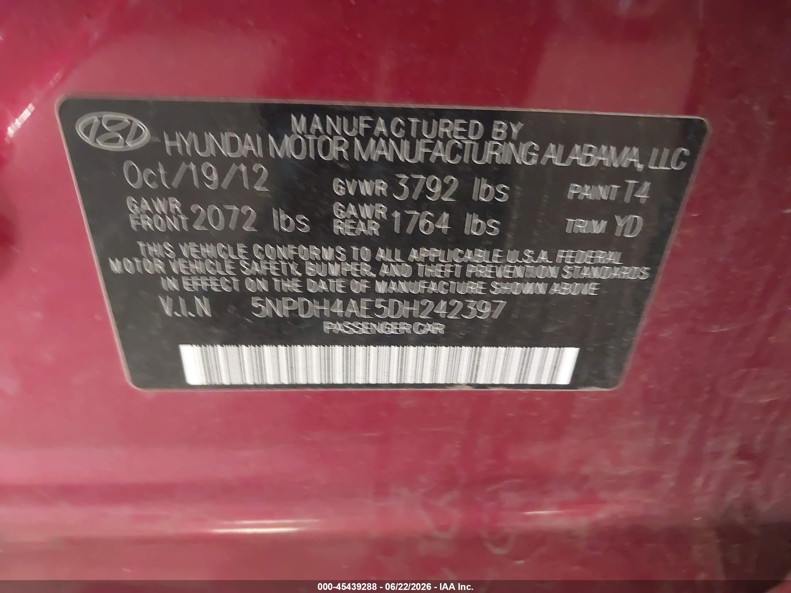 2013 Hyundai Elantra Gls Red vin: 5NPDH4AE5DH242397