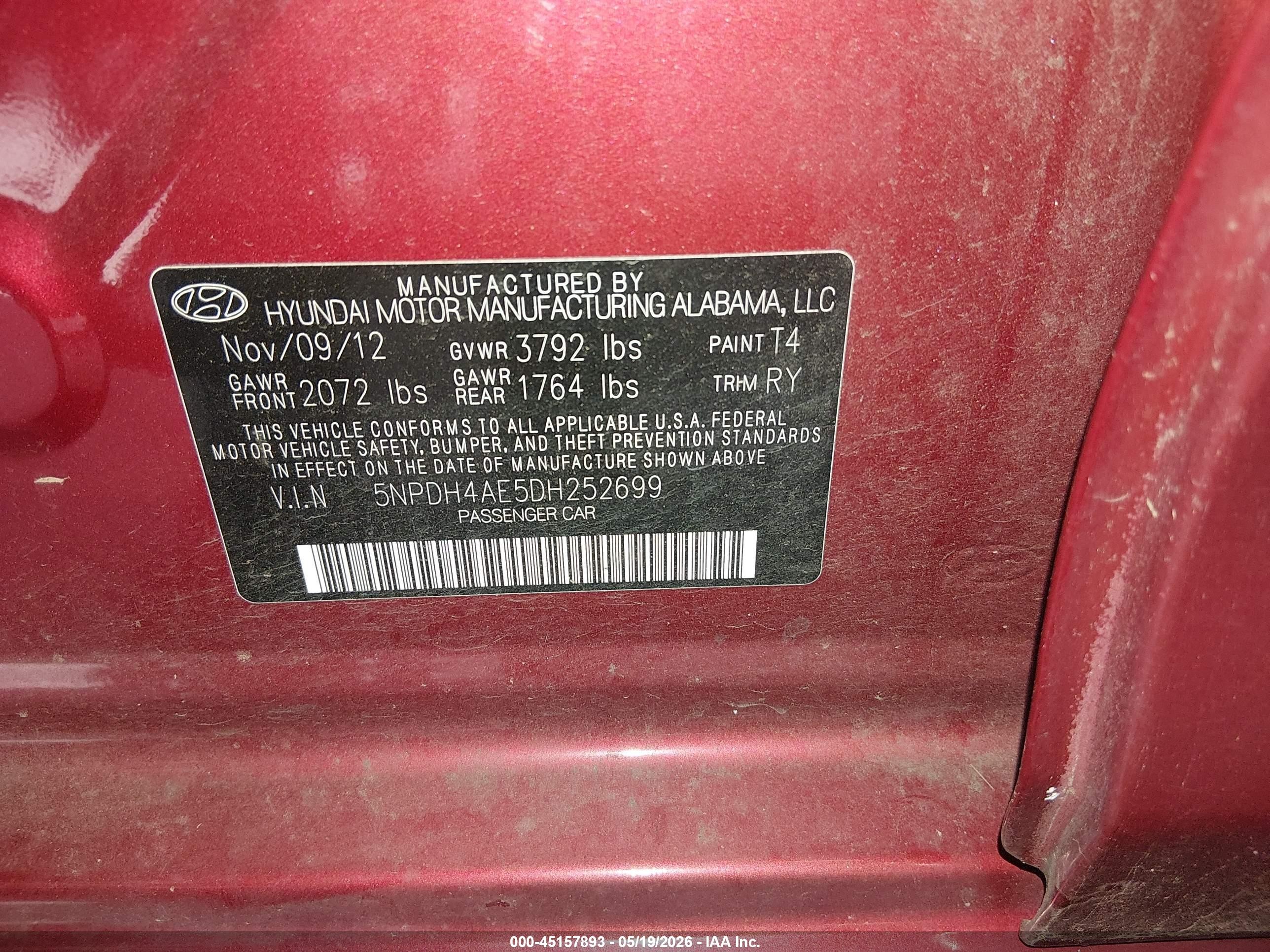 2013 Hyundai Elantra Limited Red vin: 5NPDH4AE5DH252699