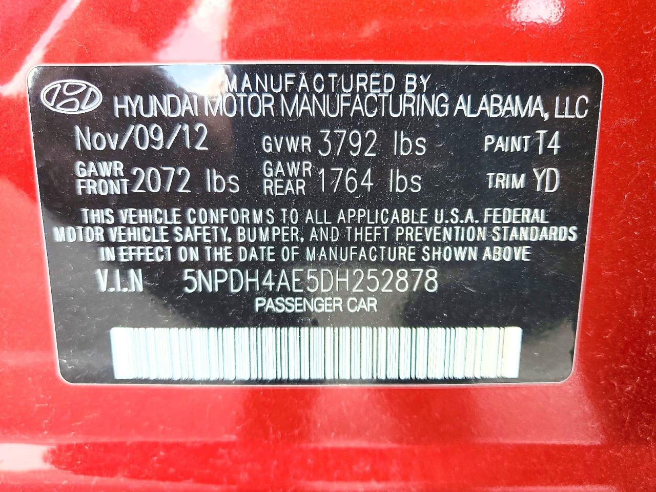 2013 Hyundai Elantra Gls Red vin: 5NPDH4AE5DH252878