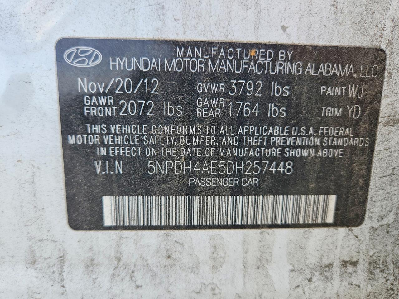2013 Hyundai Elantra Limited Белый vin: 5NPDH4AE5DH257448