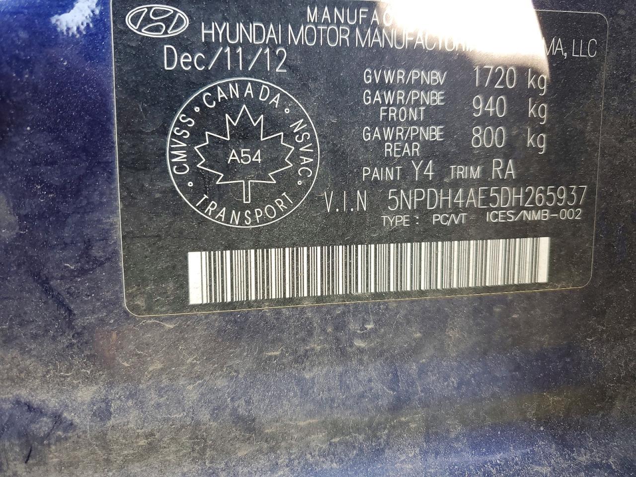 2013 Hyundai Elantra Gls Blue vin: 5NPDH4AE5DH265937