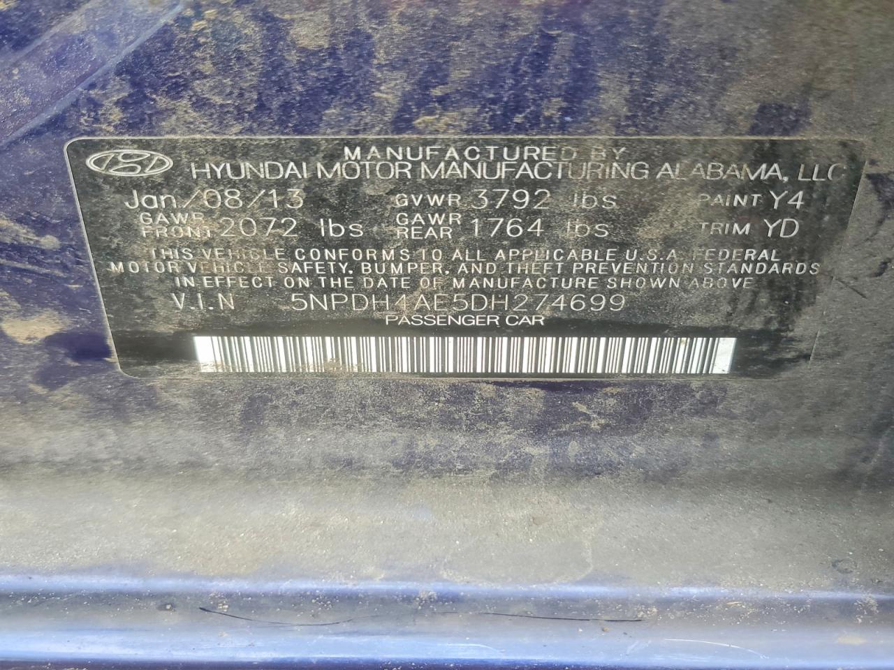 2013 Hyundai Elantra Gls Blue vin: 5NPDH4AE5DH274699