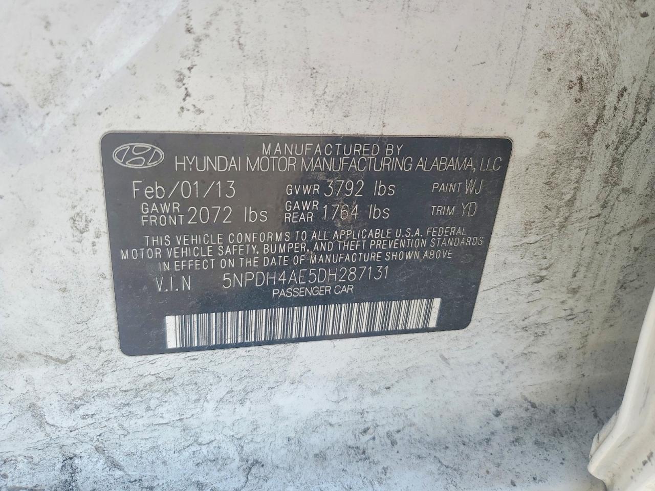 2013 Hyundai Elantra Gls White vin: 5NPDH4AE5DH287131