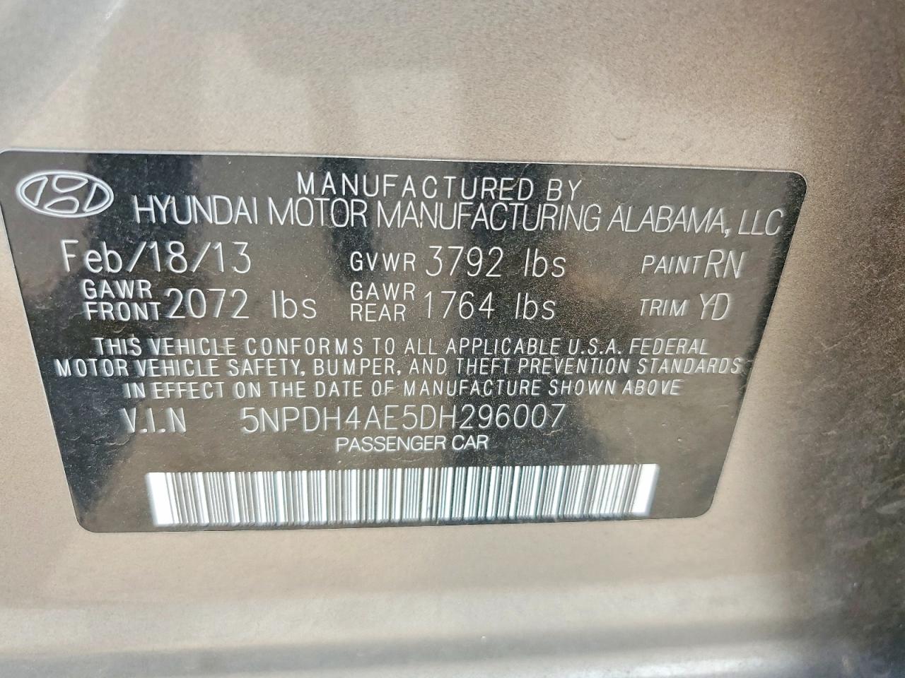 2013 Hyundai Elantra Gls Tan vin: 5NPDH4AE5DH296007