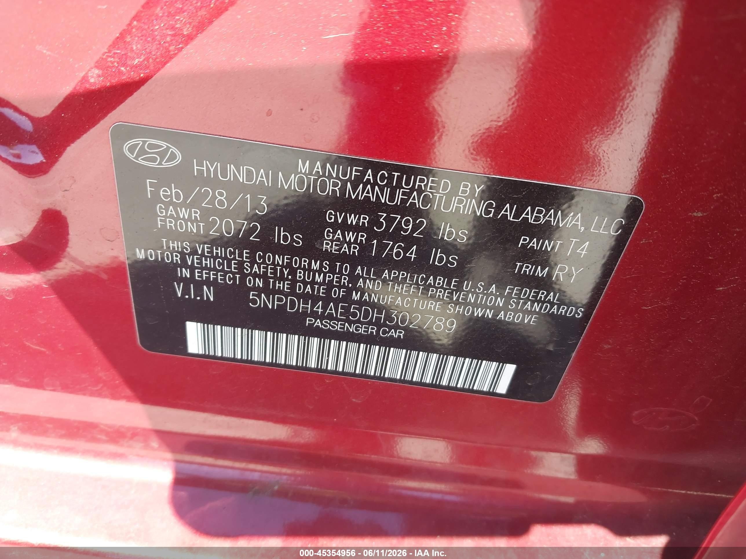 2013 Hyundai Elantra Limited Burgundy vin: 5NPDH4AE5DH302789