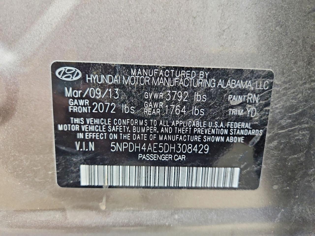 2013 Hyundai Elantra Gls Tan vin: 5NPDH4AE5DH308429