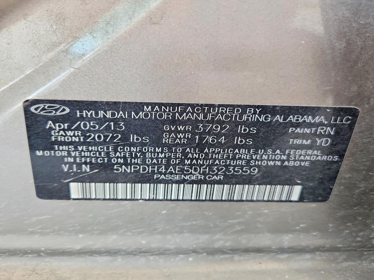 2013 Hyundai Elantra Gls Tan vin: 5NPDH4AE5DH323559