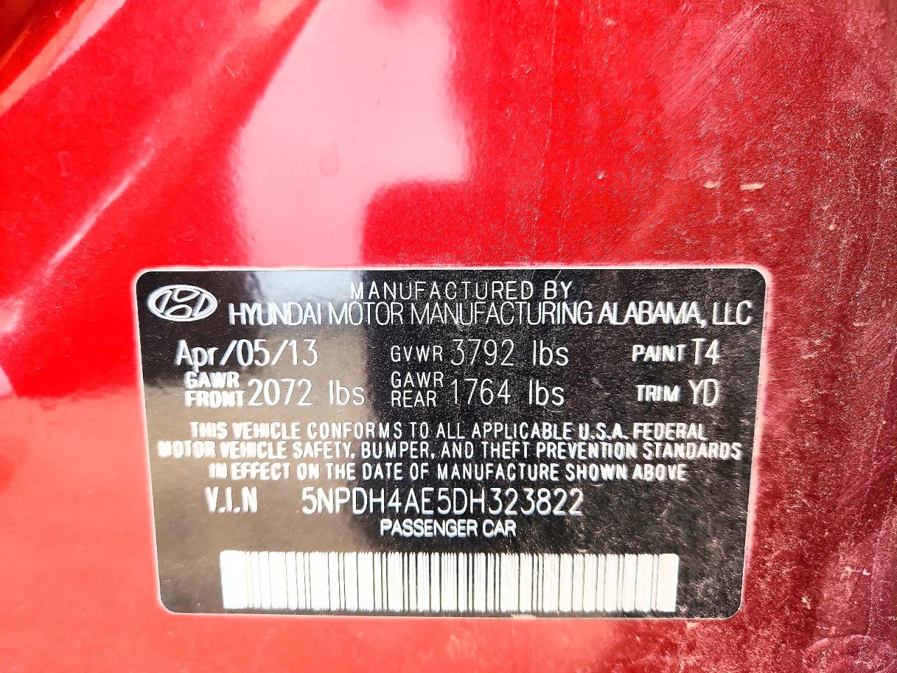 2013 Hyundai Elantra Gls Red vin: 5NPDH4AE5DH323822