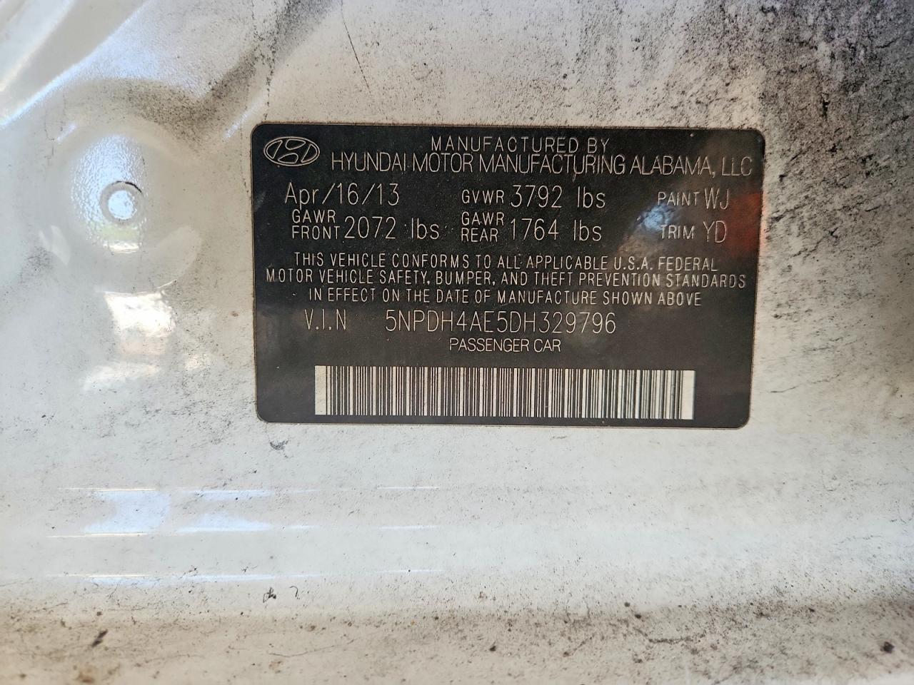 2013 Hyundai Elantra Gls White vin: 5NPDH4AE5DH329796