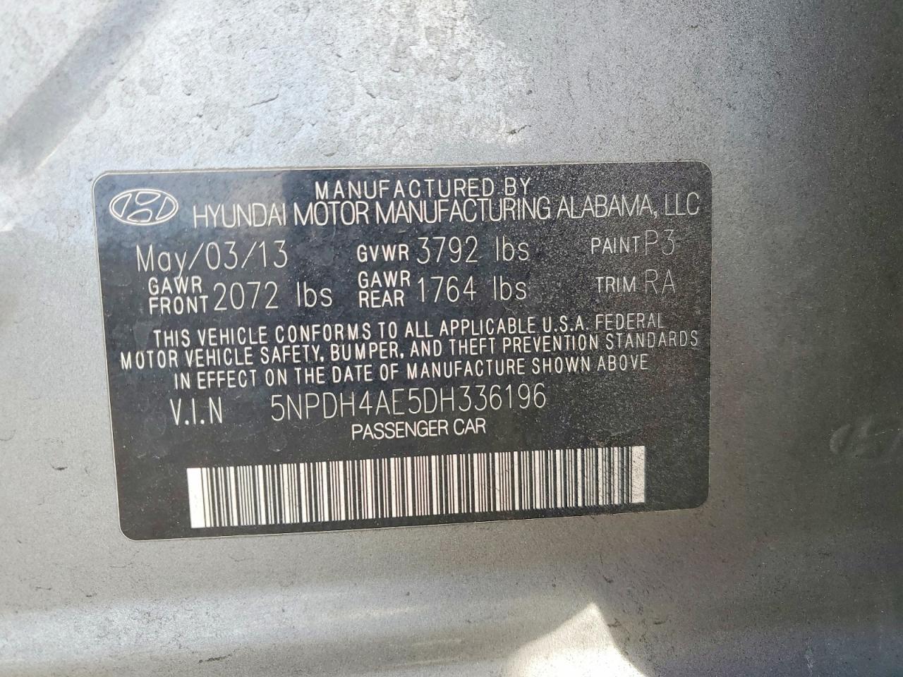 2013 Hyundai Elantra Gls Gray vin: 5NPDH4AE5DH336196