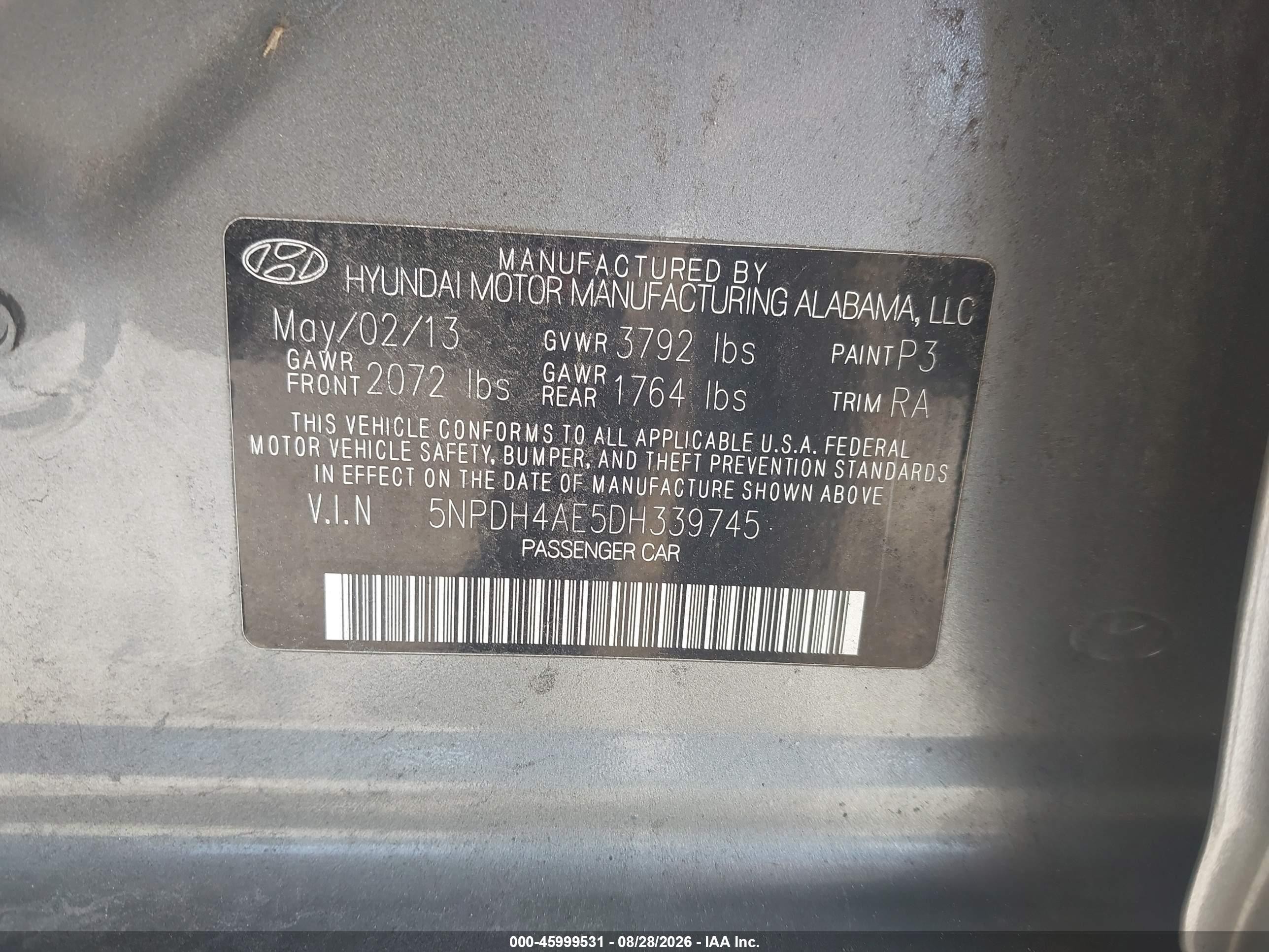 2013 Hyundai Elantra Gls Gray vin: 5NPDH4AE5DH339745