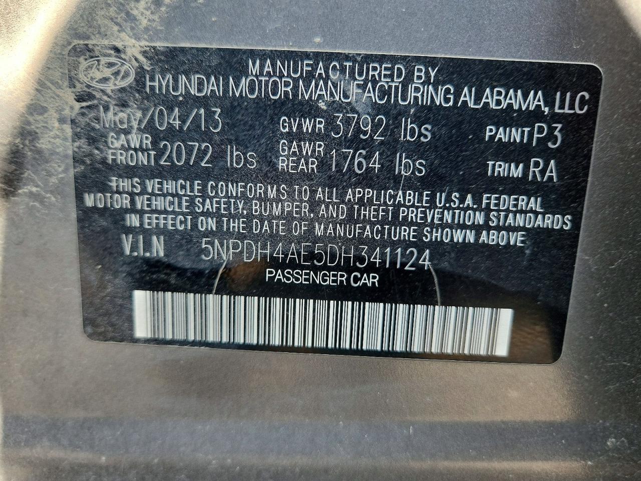 2013 Hyundai Elantra Limited Gray vin: 5NPDH4AE5DH341124