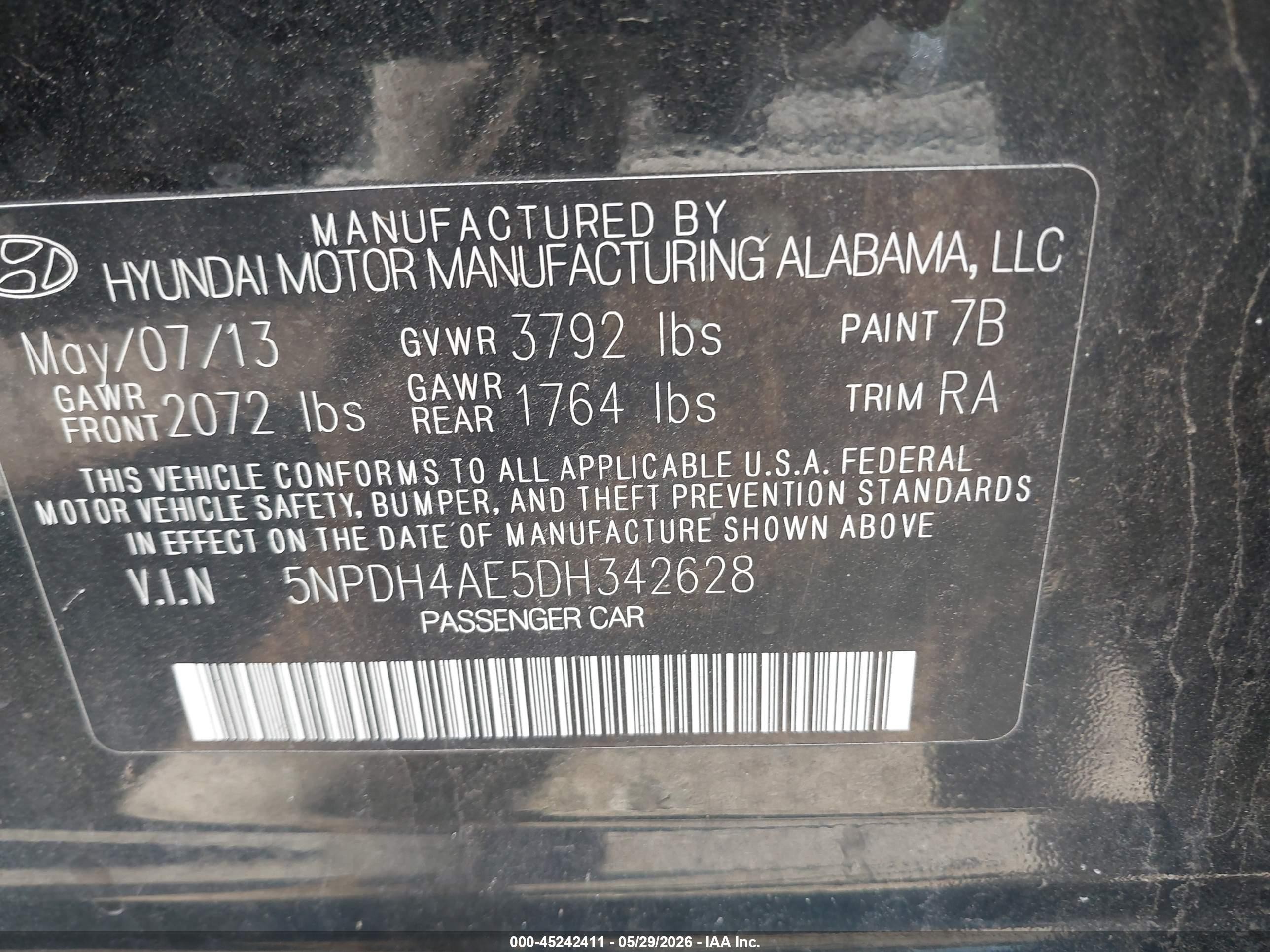 2013 Hyundai Elantra Gls Black vin: 5NPDH4AE5DH342628