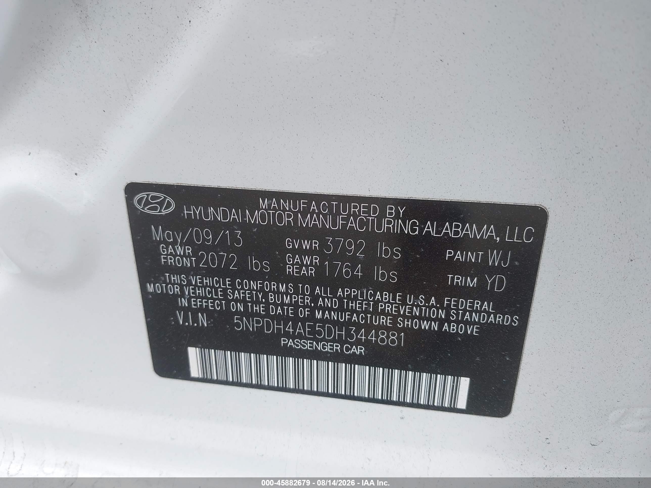 2013 Hyundai Elantra Gls White vin: 5NPDH4AE5DH344881