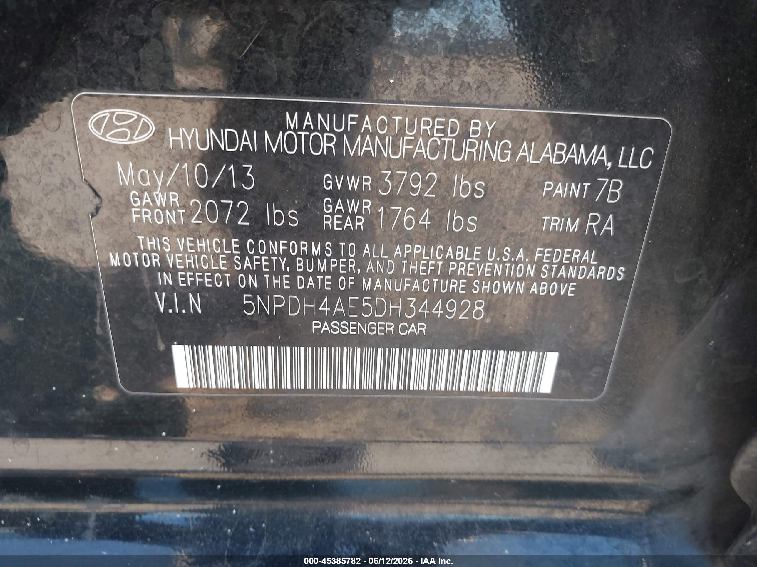 2013 Hyundai Elantra Gls Black vin: 5NPDH4AE5DH344928