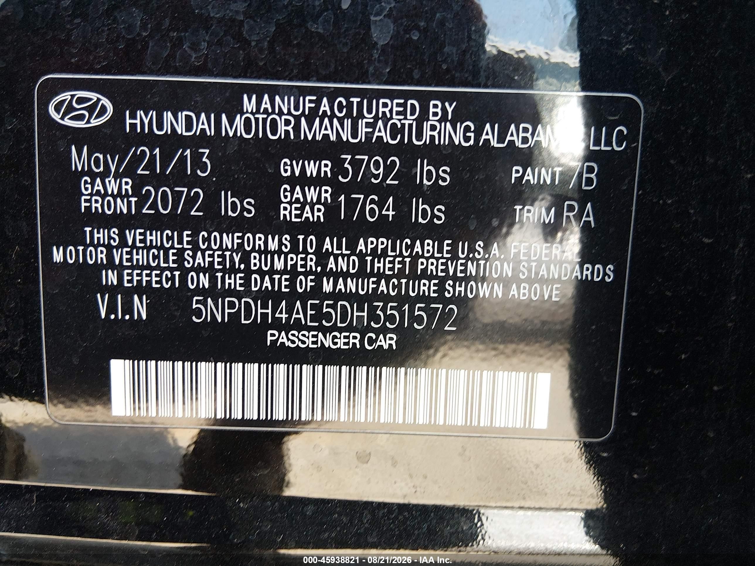 2013 Hyundai Elantra Gls Black vin: 5NPDH4AE5DH351572