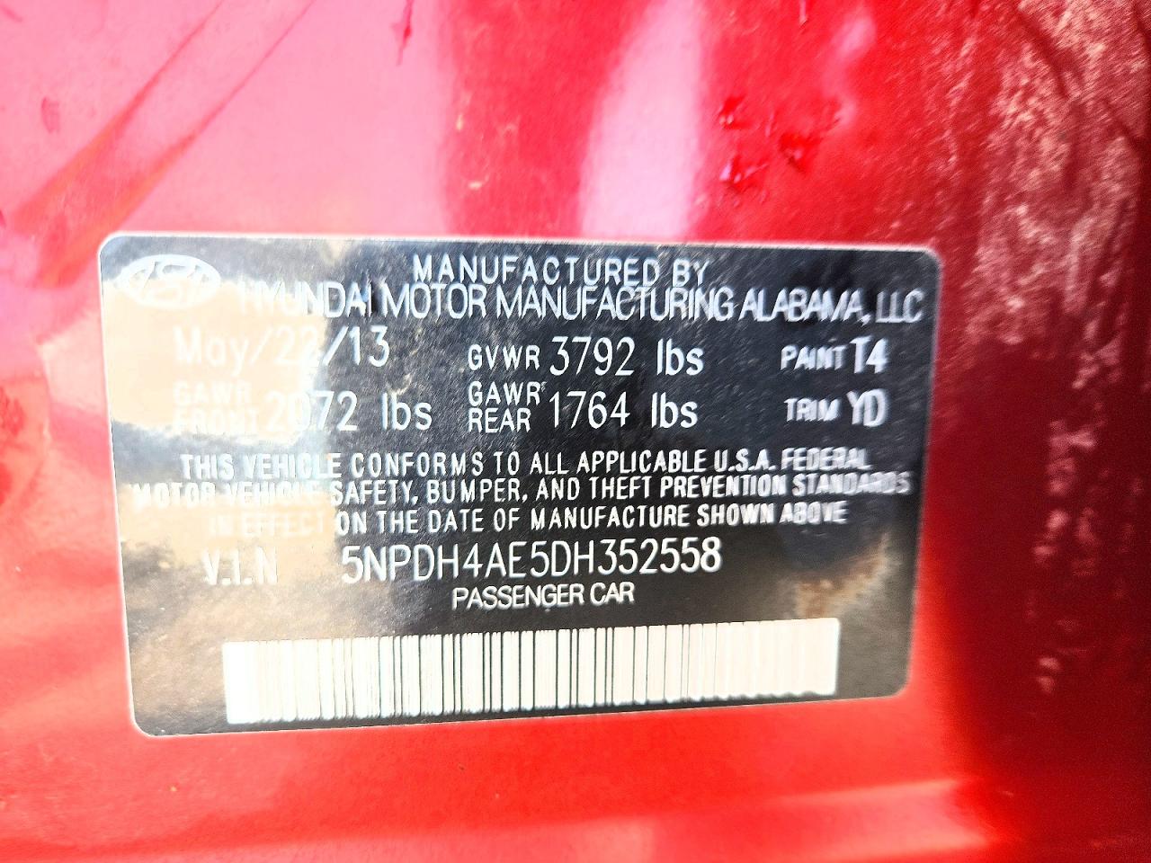 2013 Hyundai Elantra Gls Red vin: 5NPDH4AE5DH352558