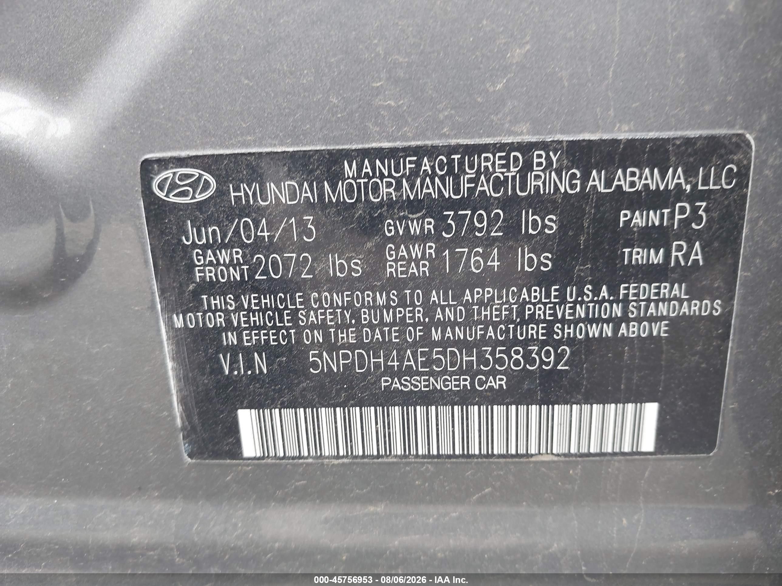 2013 Hyundai Elantra Gls Gray vin: 5NPDH4AE5DH358392