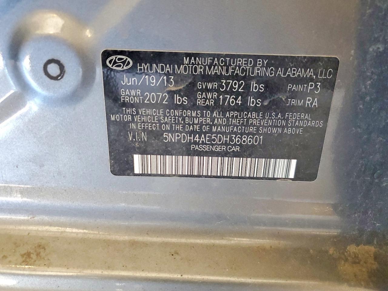 2013 Hyundai Elantra Gls Gray vin: 5NPDH4AE5DH368601