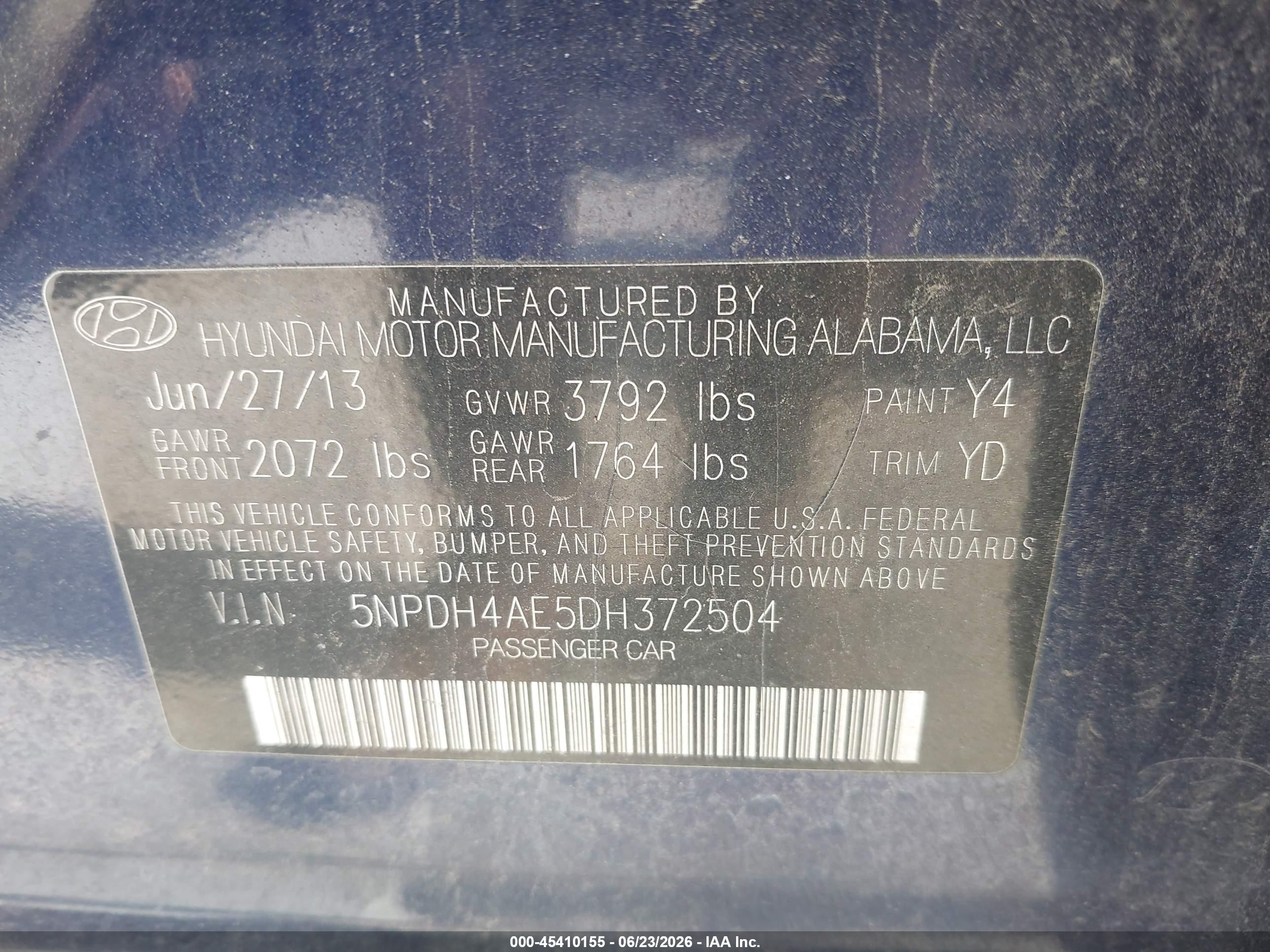 2013 Hyundai Elantra Gls Blue vin: 5NPDH4AE5DH372504