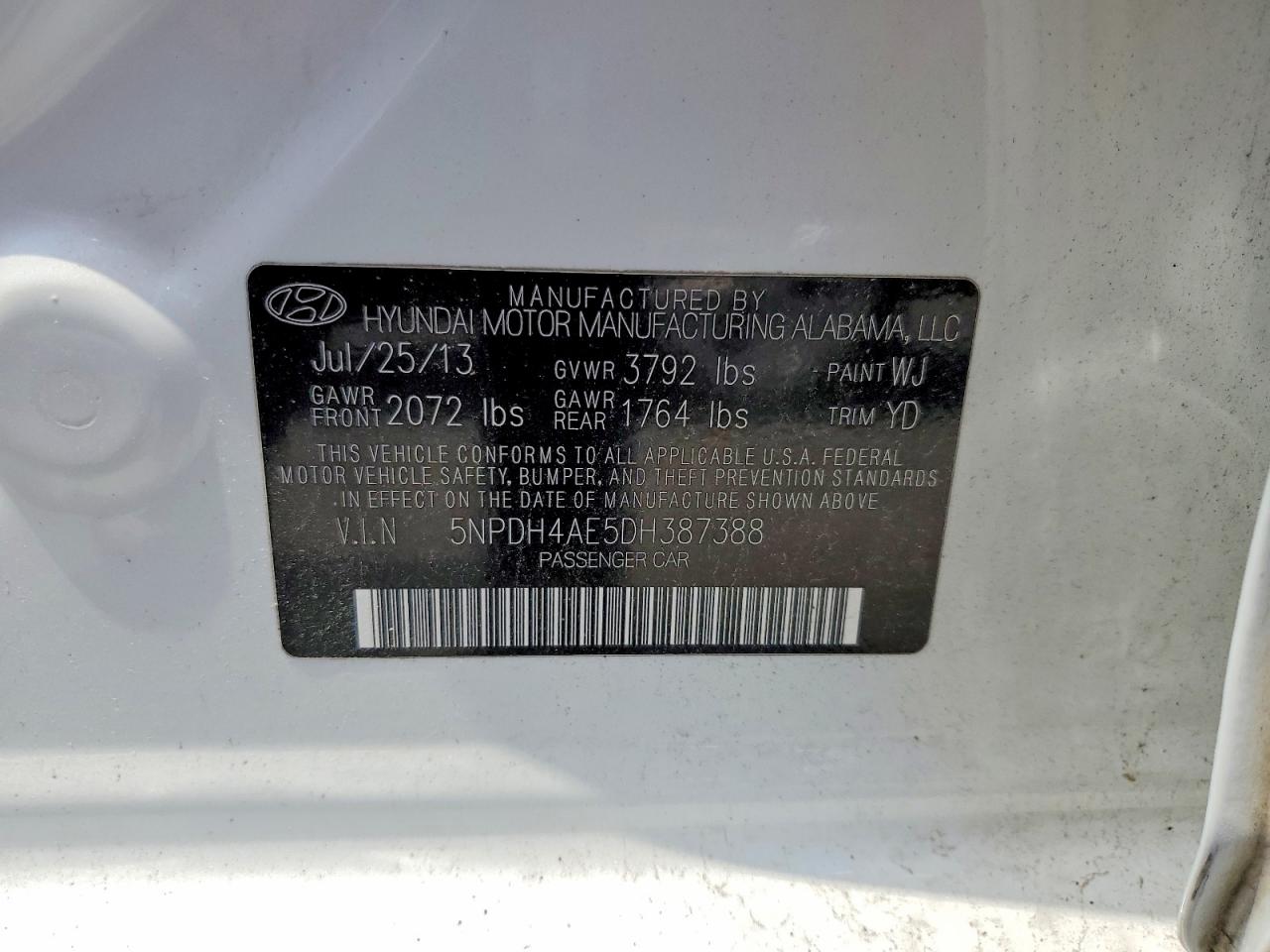 2013 Hyundai Elantra Белый vin: 5NPDH4AE5DH387388