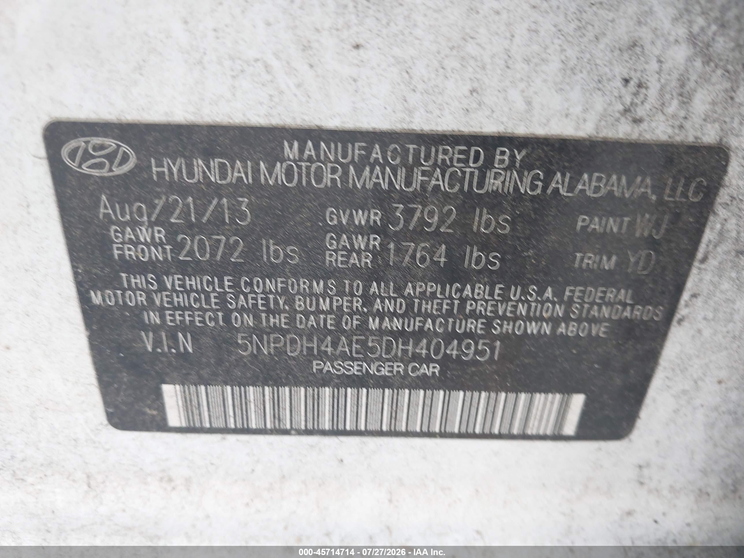 2013 Hyundai Elantra Limited White vin: 5NPDH4AE5DH404951