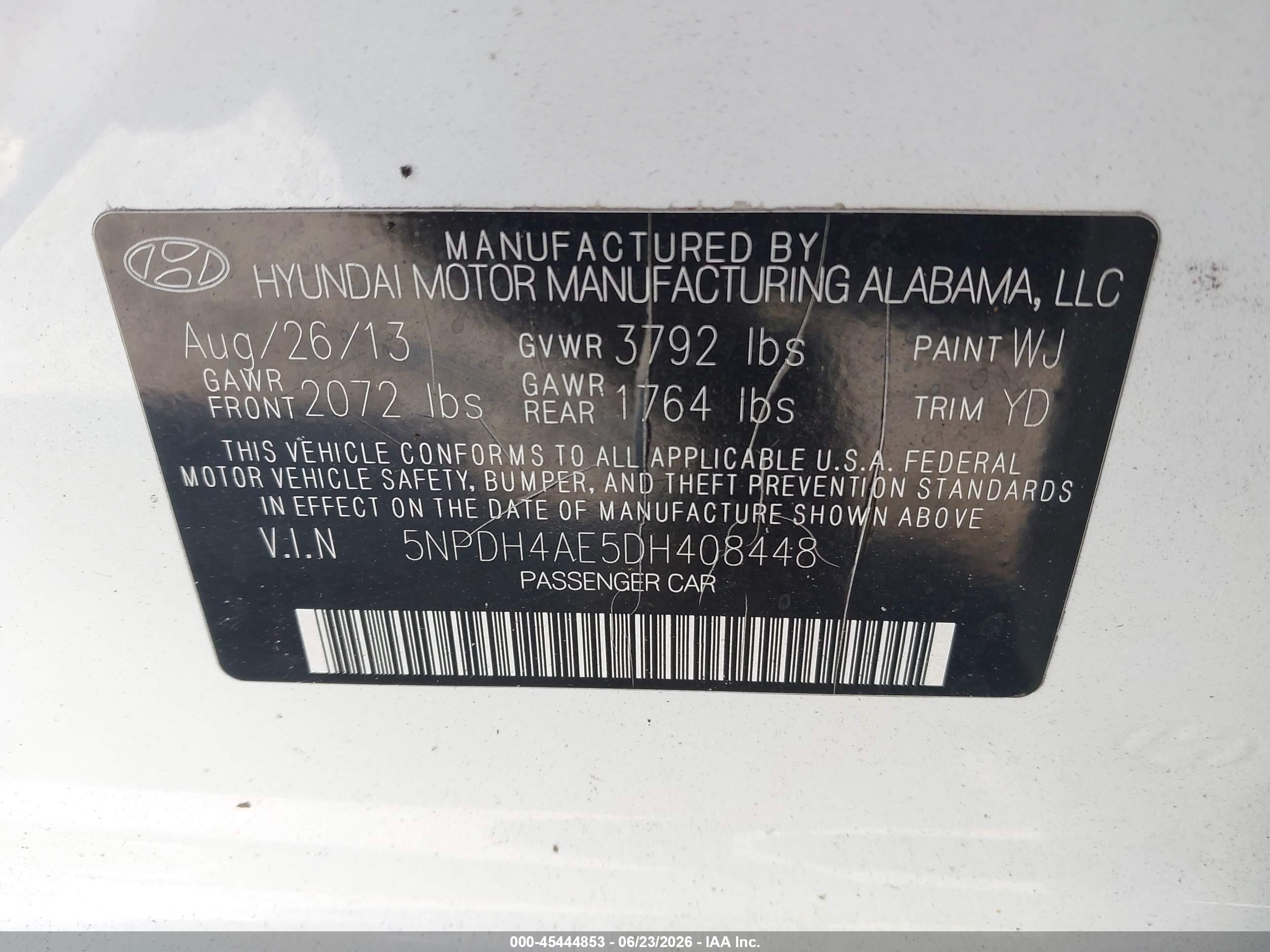 2013 Hyundai Elantra Gls White vin: 5NPDH4AE5DH408448