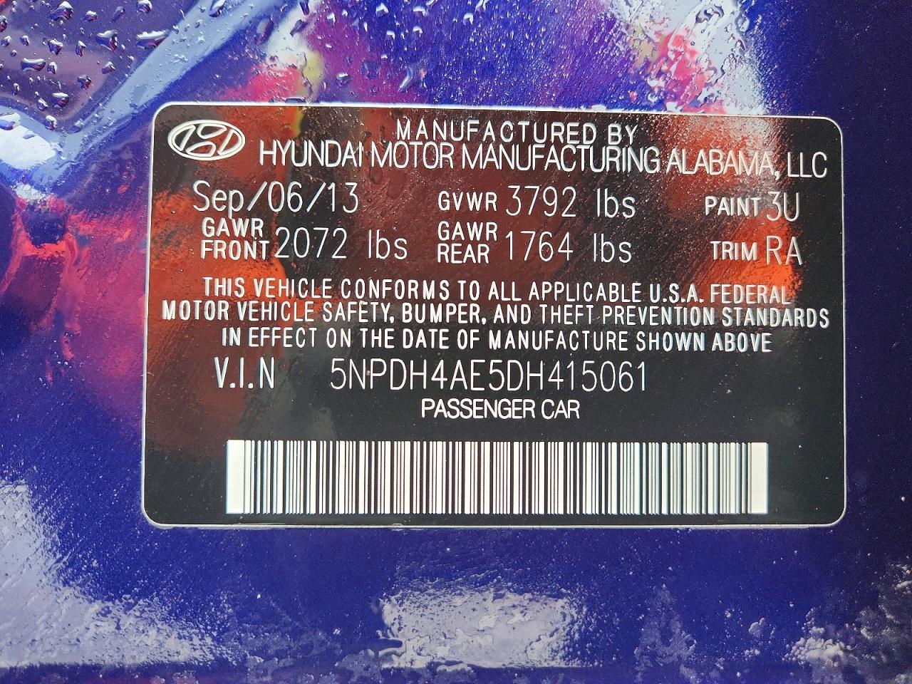 2013 Hyundai Elantra Gls Blue vin: 5NPDH4AE5DH415061