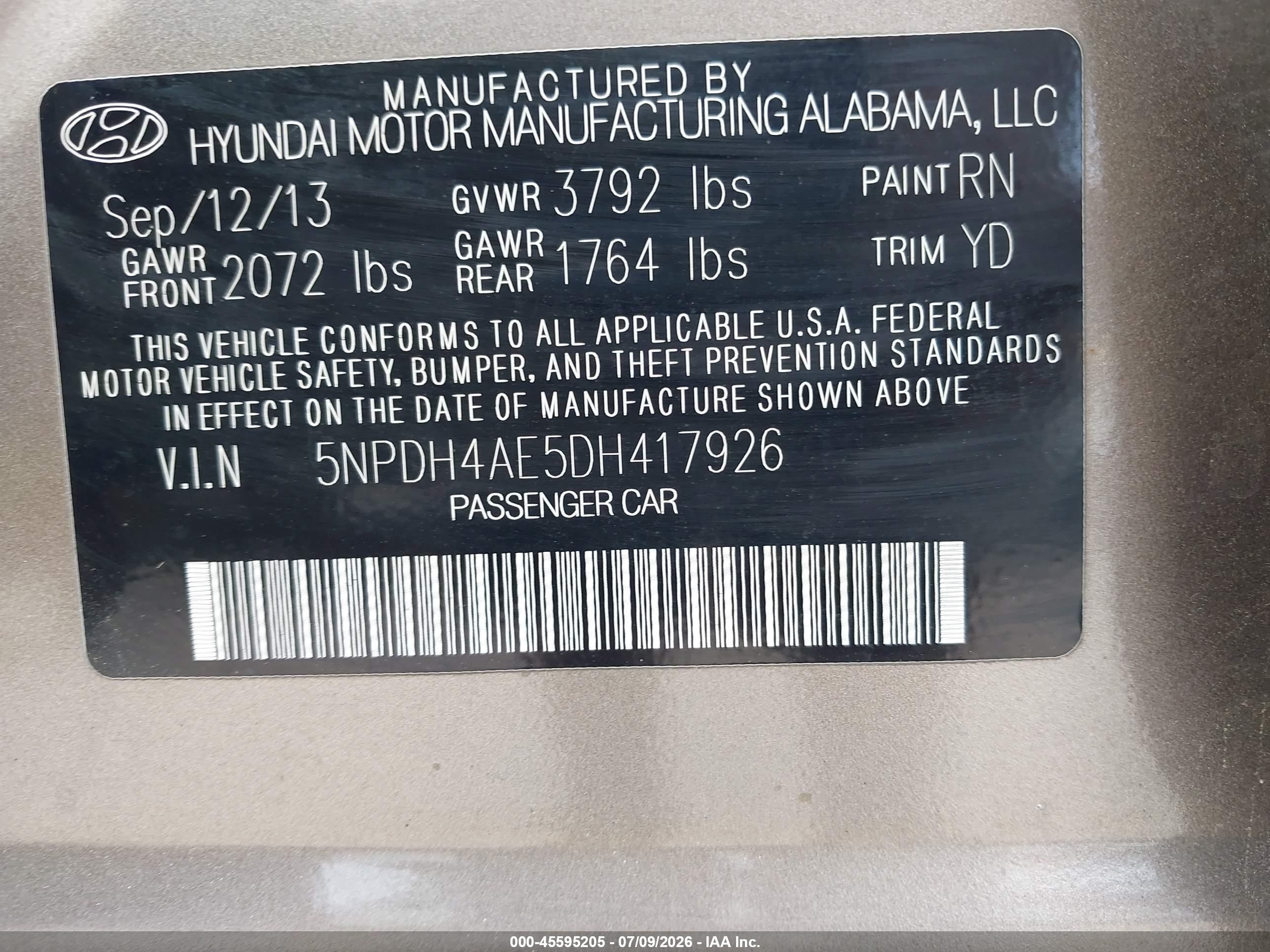 2013 Hyundai Elantra Gls Бирюзовый vin: 5NPDH4AE5DH417926