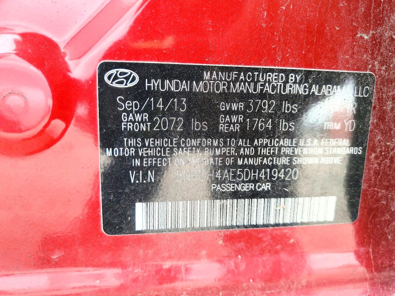 2013 Hyundai Elantra Limited Red vin: 5NPDH4AE5DH419420