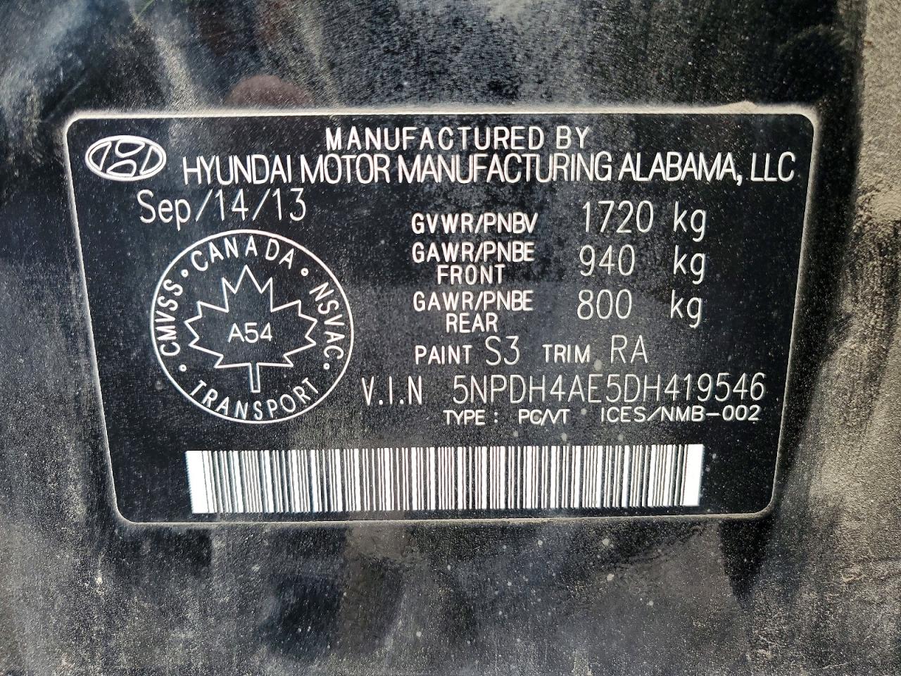 2013 Hyundai Elantra Gls Black vin: 5NPDH4AE5DH419546