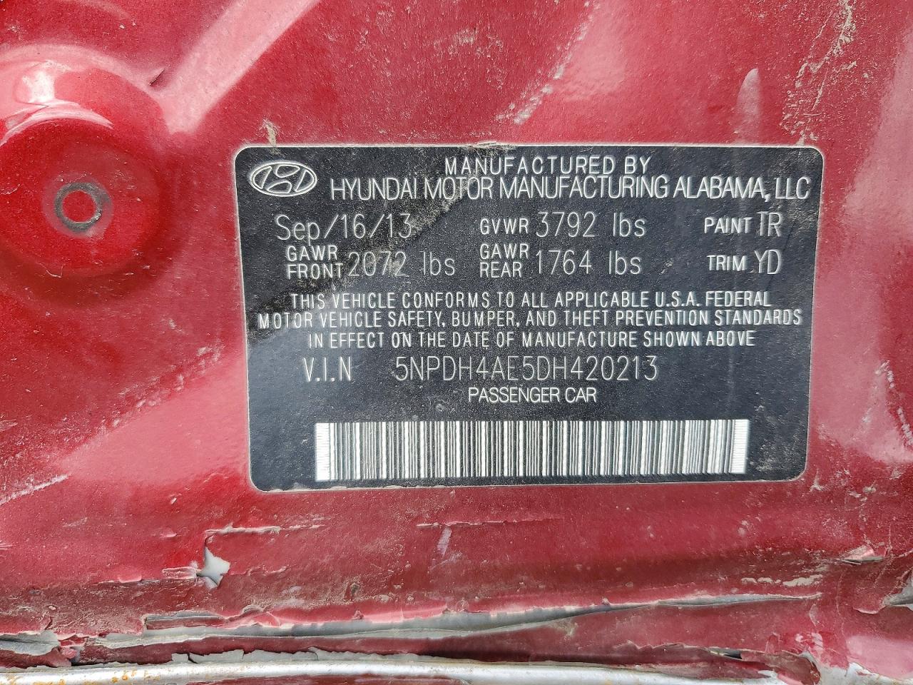 2013 Hyundai Elantra Gls Red vin: 5NPDH4AE5DH420213