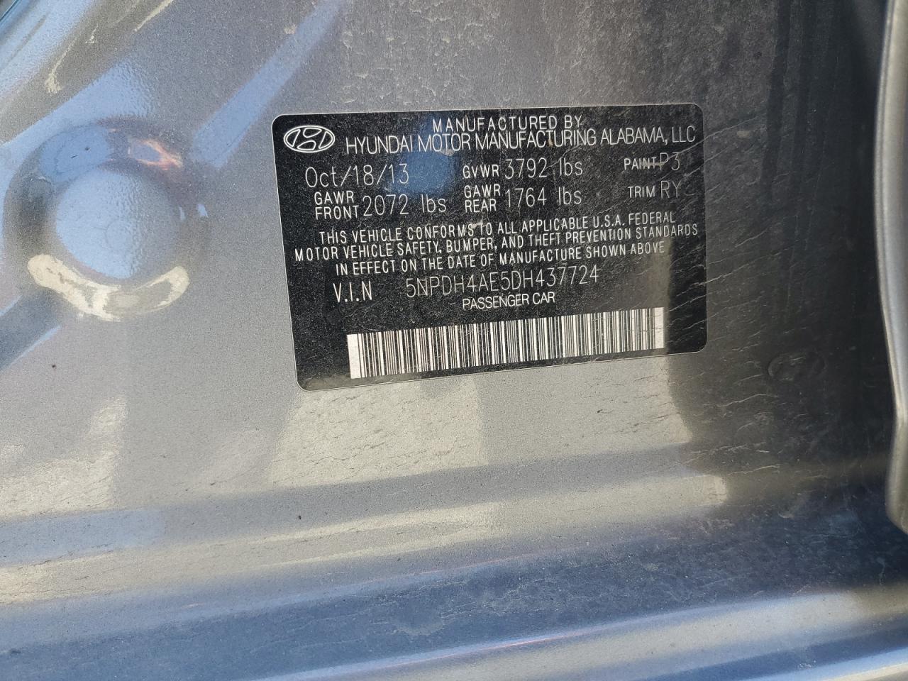 2013 Hyundai Elantra Gls Gray vin: 5NPDH4AE5DH437724